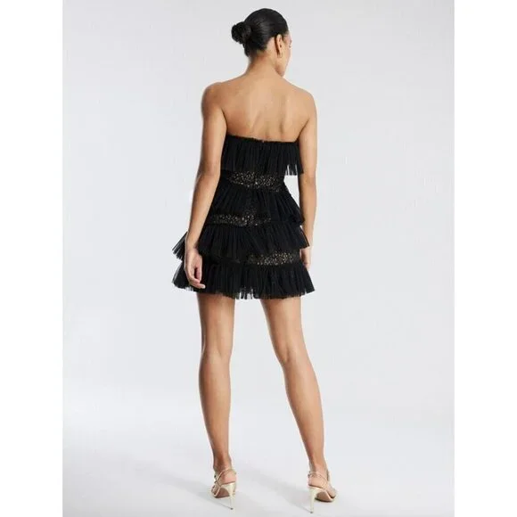 BCBGMAXAZRIA Sequin Lace & Pleated Iba Tulle Black Womens Size 6 - Picture 6 of 15